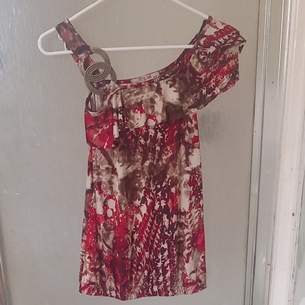 Red and Brown One-Shoulder Dress